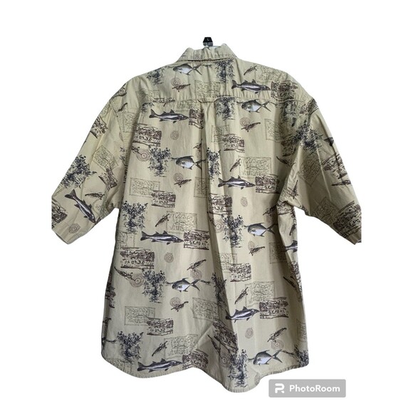 Columbia Mens Medium‎ Short Sleeve Button Up Shirt Fish Pattern 100% Cotton - Picture 2 of 6